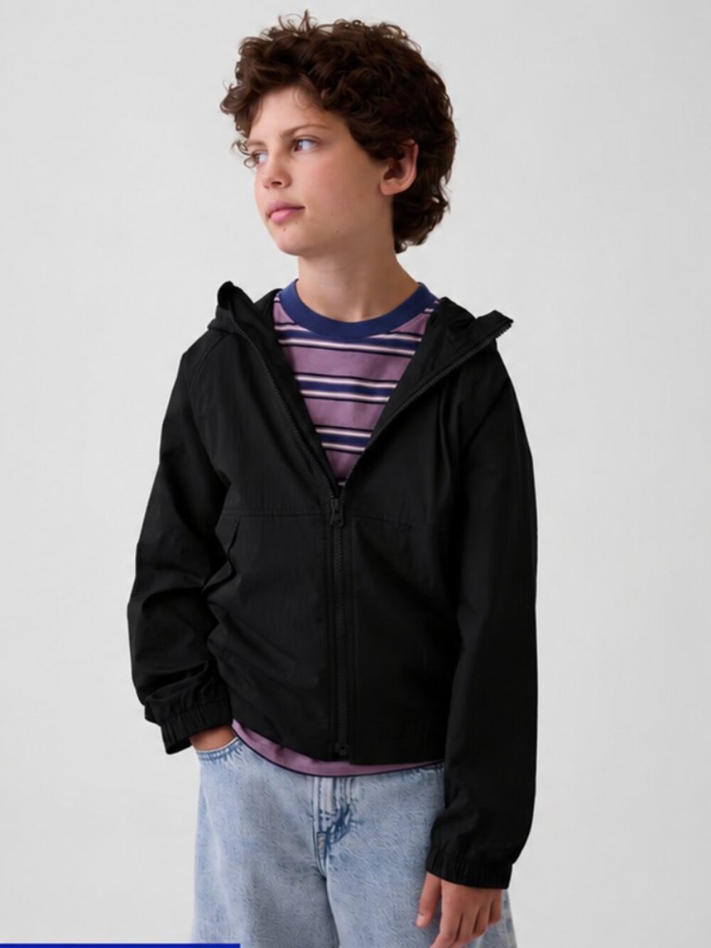 GAP Kids Black Hooded Relaxed Windbreaker - Size S